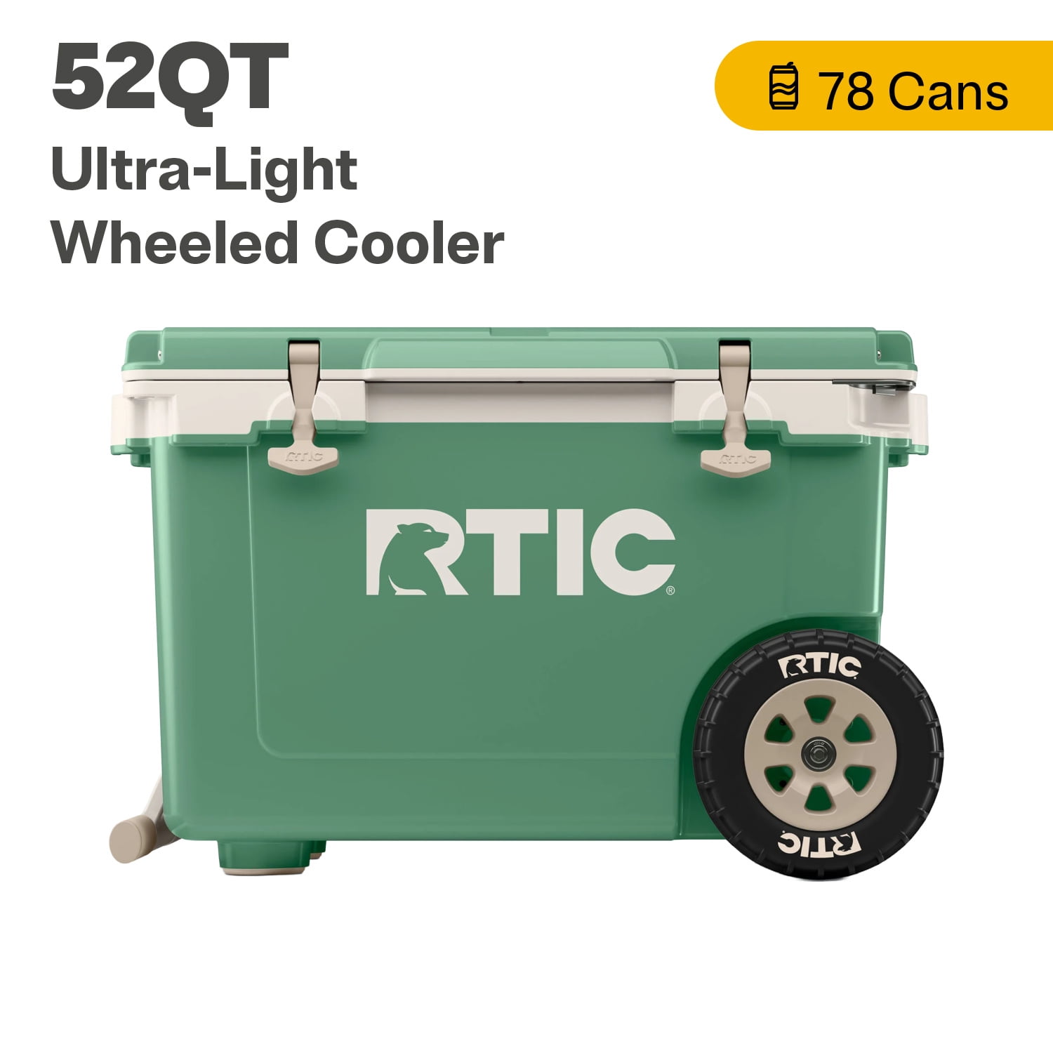 RTIC 52 QT UltraLight Wheeled HardSided Ice Chest Cooler, Sage/Beach