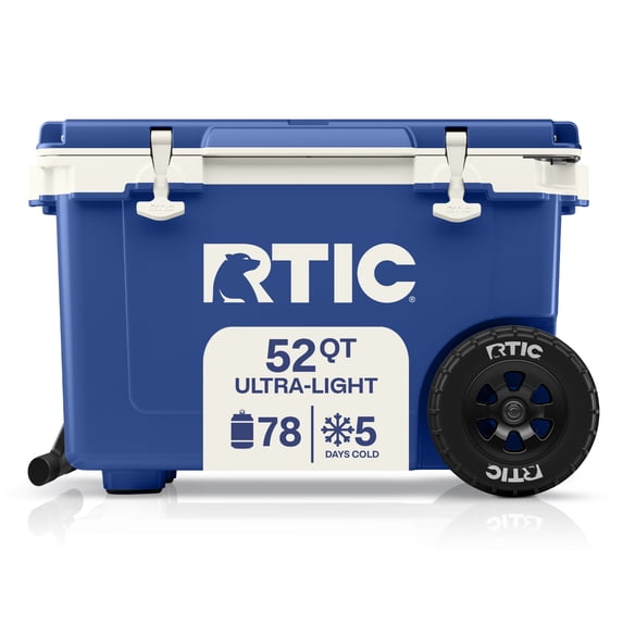RTIC 52 Qt 76-Can Ultra-Light Rolling Cooler, Cobalt & White