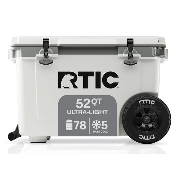 RTIC 52 Qt 76-Can Ultra-Light Rolling Cooler, White & Grey