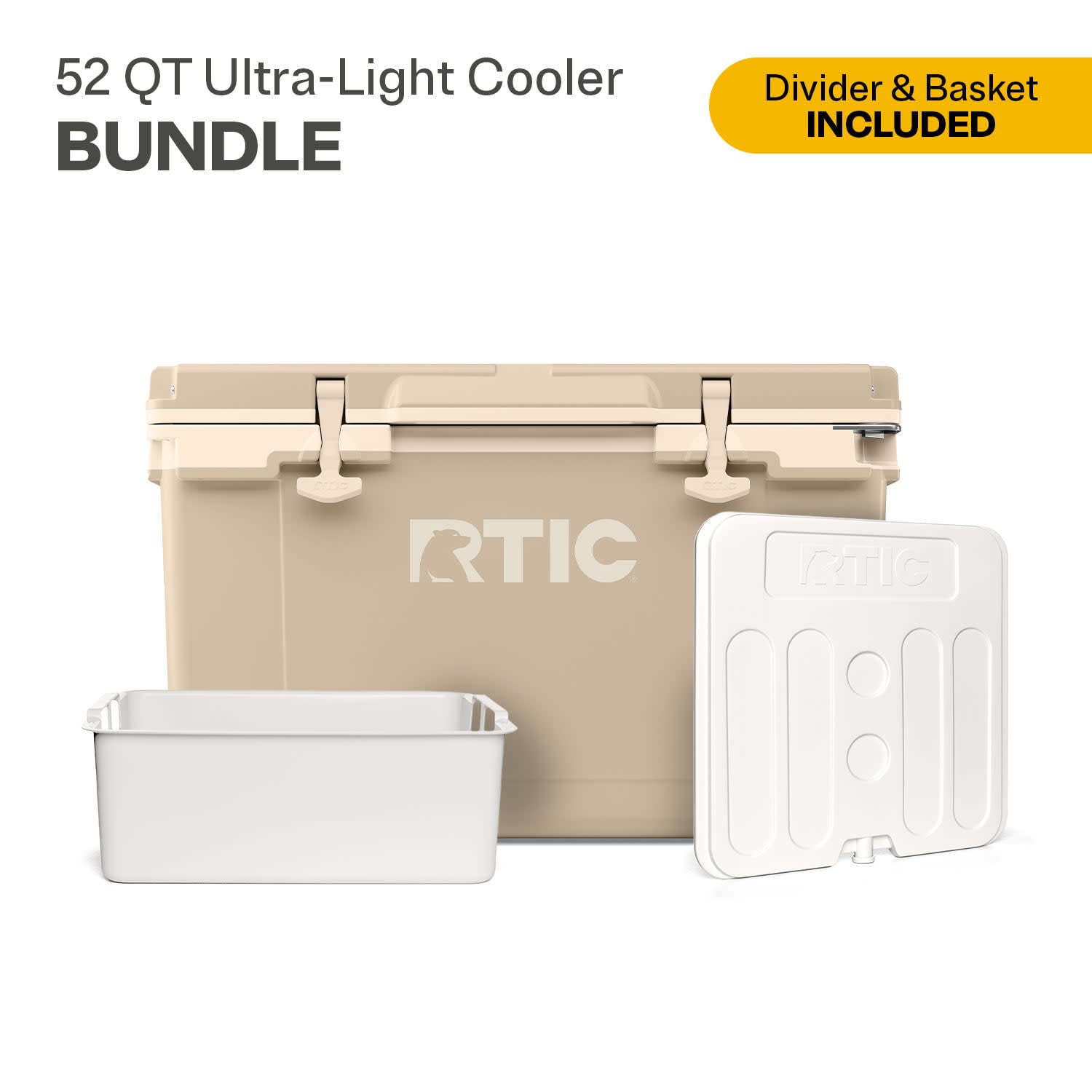 RTIC 52 Quart Ultra-Light Hard Cooler Bundle, with Freezable Divider & Dry Basket, Beach