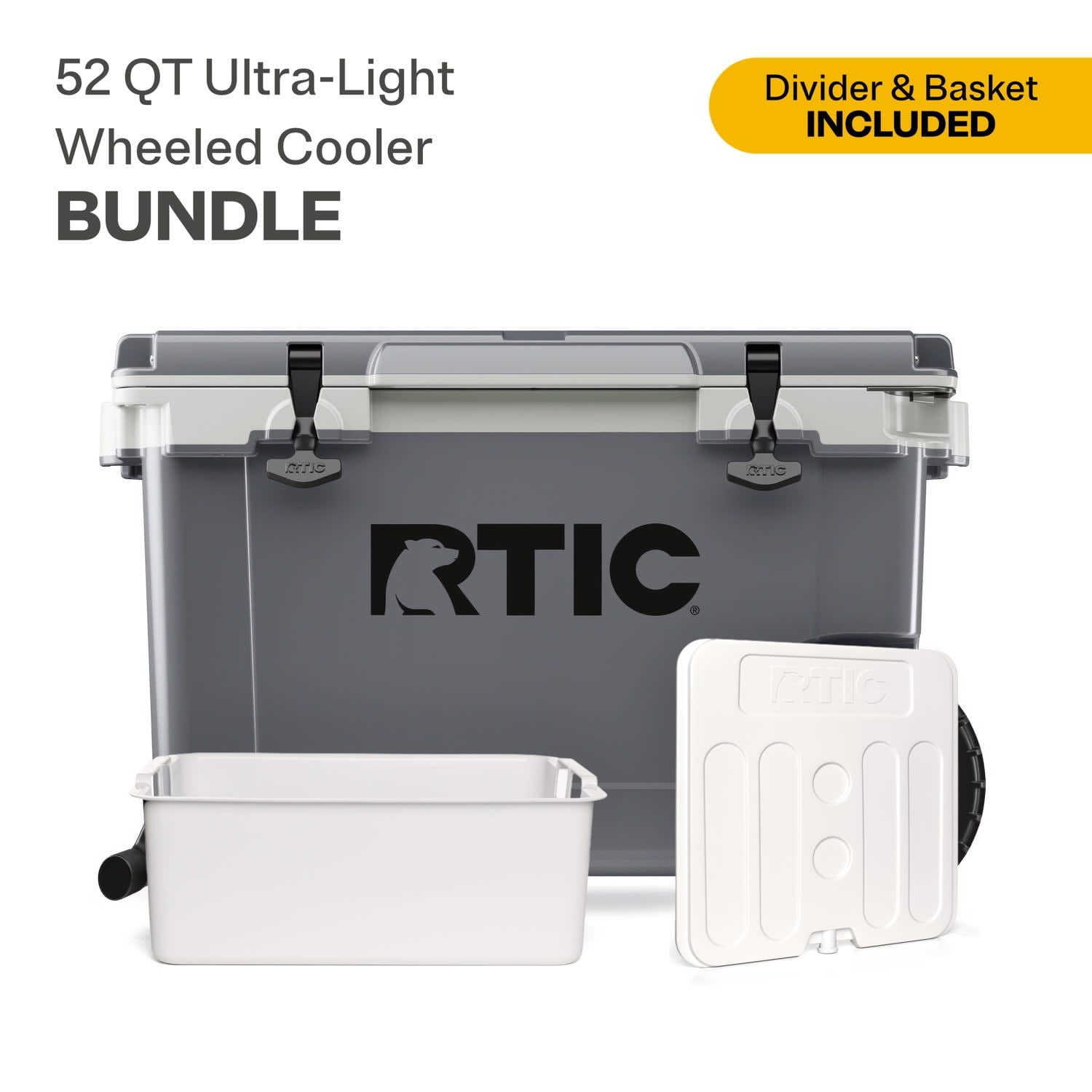 RTIC 52 Quart Wheeled Ultra-Light Hard Cooler Bundle, with
