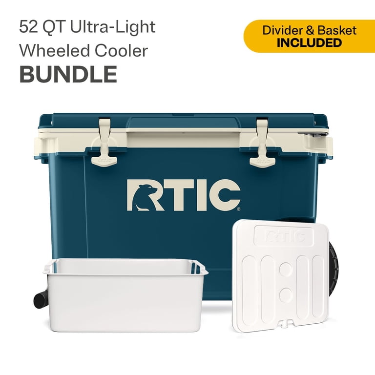 RTIC 52 Quart Wheeled Ultra-Light Hard Cooler Bundle, with