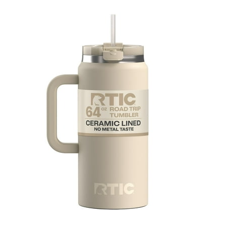RTIC 64 oz Ceramic Lined Insulated Road Trip Tumbler, Leak-Resistant Lid, Beach