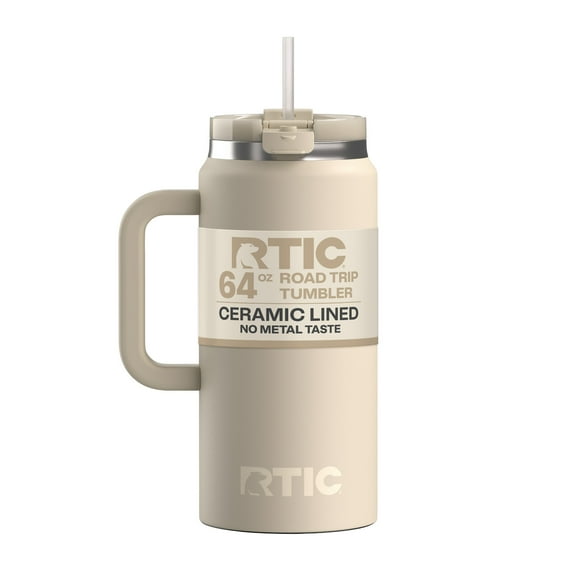 RTIC 64 oz Ceramic Lined Insulated Road Trip Tumbler, Leak-Resistant Lid, Beach
