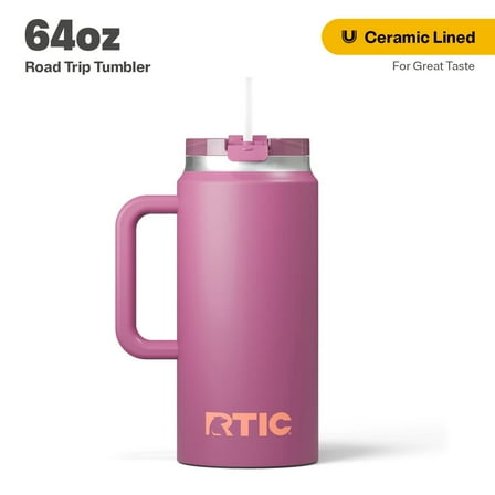 RTIC 64 oz Ceramic Lined Insulated Road Trip Tumbler, Leak-Resistant Lid, Orchid