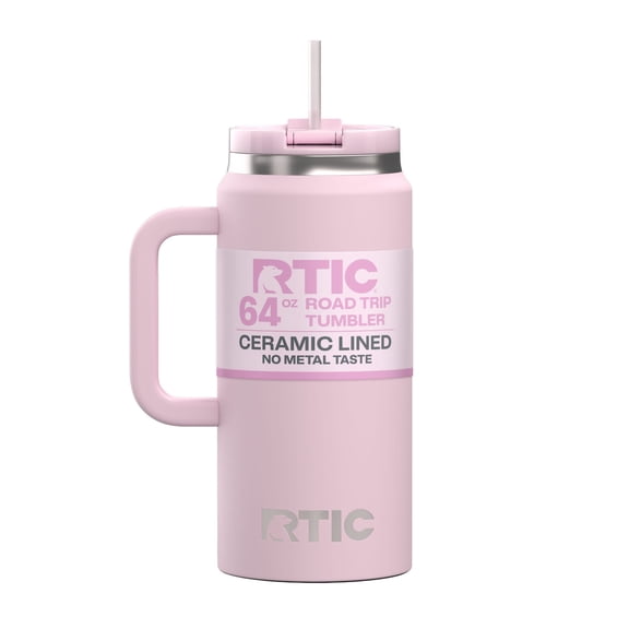 RTIC 64 oz Ceramic Lined Insulated Road Trip Tumbler, Leak-Resistant Lid, Pale Pink