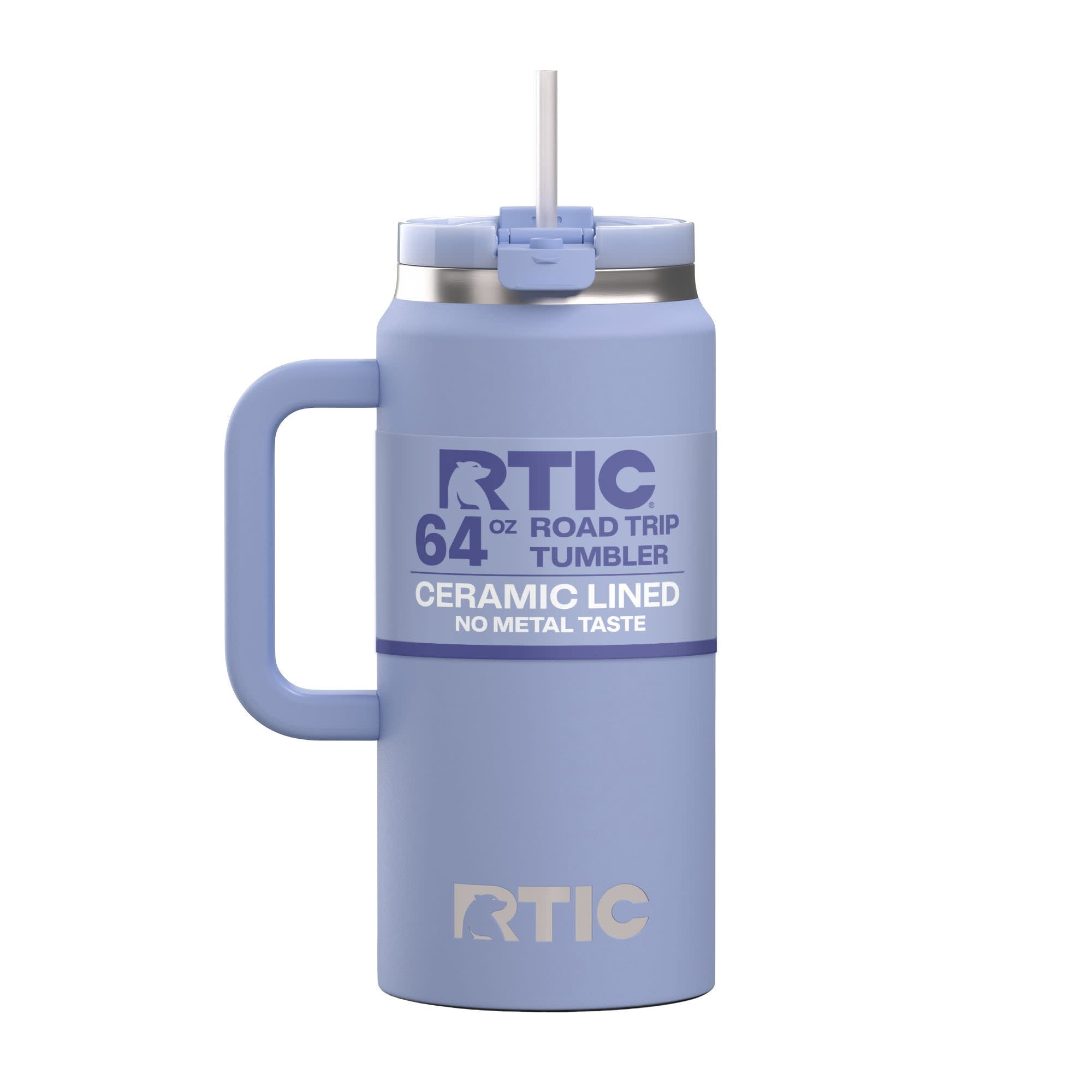 RTIC 64 oz Ceramic Lined Road Trip Tumbler with Handle and Leak-Resistant Straw Lid, Periwinkle