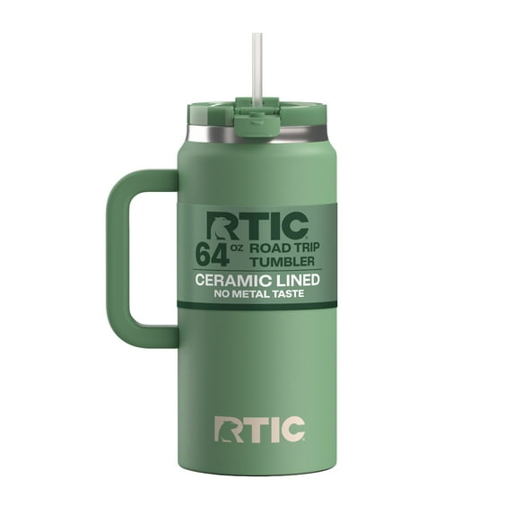 RTIC 64 oz Ceramic Lined Insulated Road Trip Tumbler, Leak-Resistant Lid, Sage