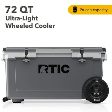 RTIC 72 QT Ultra-Light Wheeled Hard-Sided Ice Chest Cooler, Fits 96 Cans, Dark Grey & Cool Grey