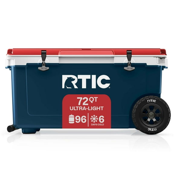 RTIC 72 QT Ultra-Light Wheeled Hard-Sided Ice Chest Cooler, Fits 96 Cans, Patriot