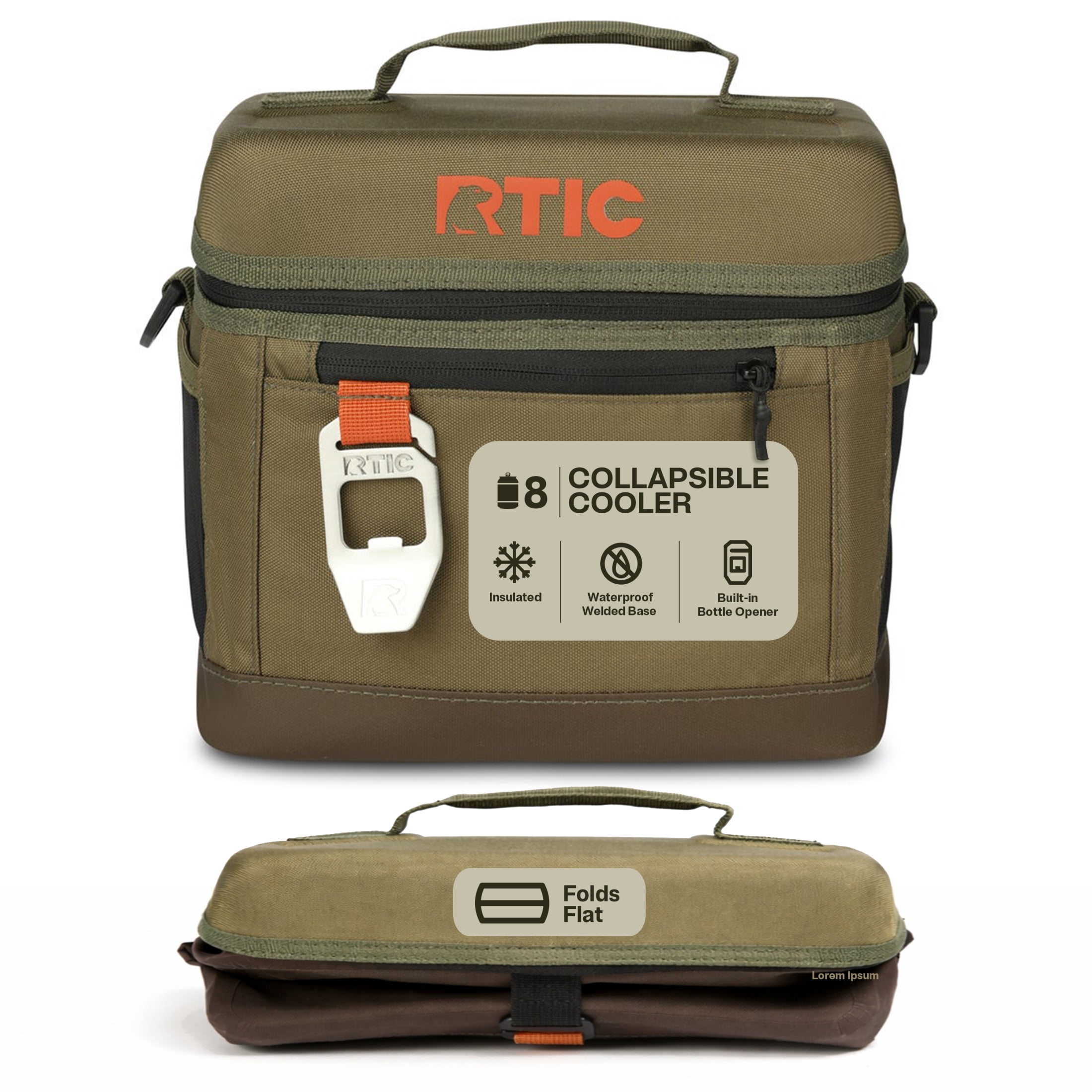 RTIC 8-Can, 5 Qt, Collapsible Soft Cooler with Bottle Opener, Olive