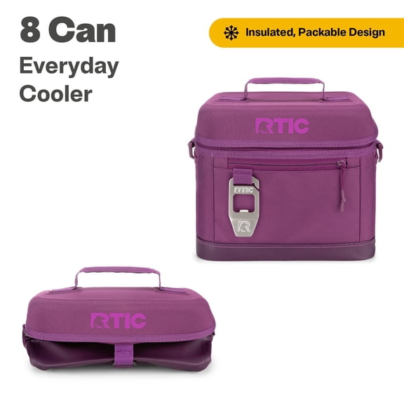 RTIC 8 Can Everyday Soft Cooler, 5 qt Collapsible with Bottle Opener, Berry Jam