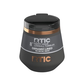 RTIC 8 oz Ceramic Lined Insulated Happy Hour Lowball Tumbler, Leak Resistant Lid, Soft-Touch Exterior, Light Black