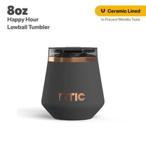 RTIC 8 oz Ceramic Lined Insulated Happy Hour Lowball Tumbler, Leak Resistant Lid, Soft-Touch Exterior, Light Black