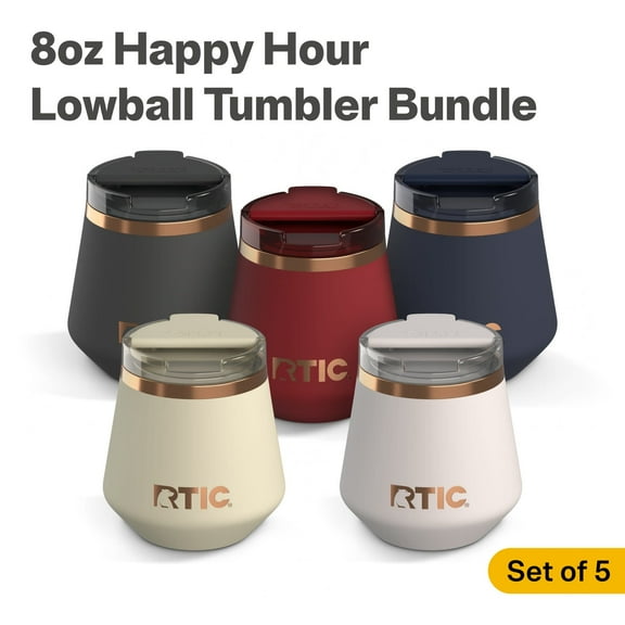 RTIC 8 oz Ceramic Lined Insulated Happy Hour Lowball Tumbler, Soft-Touch Exterior, Set of 5, Multi-Color