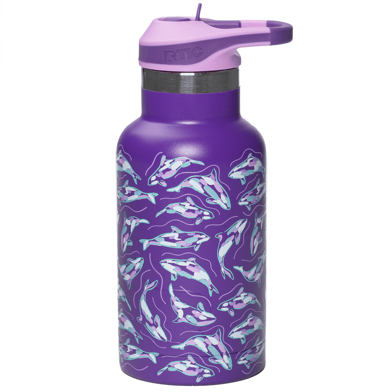 RTIC Cub Kids Insulated Water Bottle, Double Wall Vacuum Stainless Steel  Drink Bottles, For Hot Cold Drinks With Flip Lid And Straw For School Or  Travel, Dishwasher Safe, 12 oz, Purple Orcas 