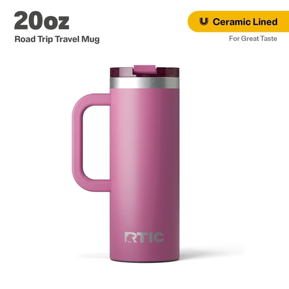 RTIC 20 oz Ceramic Lined Insulated Road Trip Travel Mug, Leak-Resistant Lid, Orchid