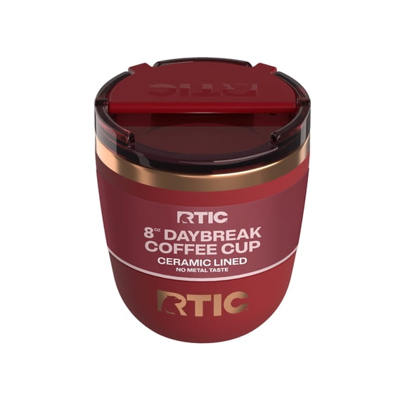 RTIC Daybreak 8 oz Ceramic Lined Leak-Resistant Lid Coffee Mug, Black Cherry