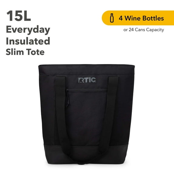 RTIC Everyday Insulated Slim Tote Bag, 15 Ltr Cooler Bag, Leak-Free Interior, Black