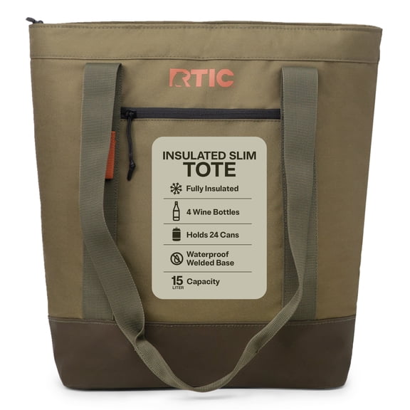 RTIC Everyday Insulated Slim Tote Bag, 15 Ltr Cooler Bag, Leak-Free Interior, Olive