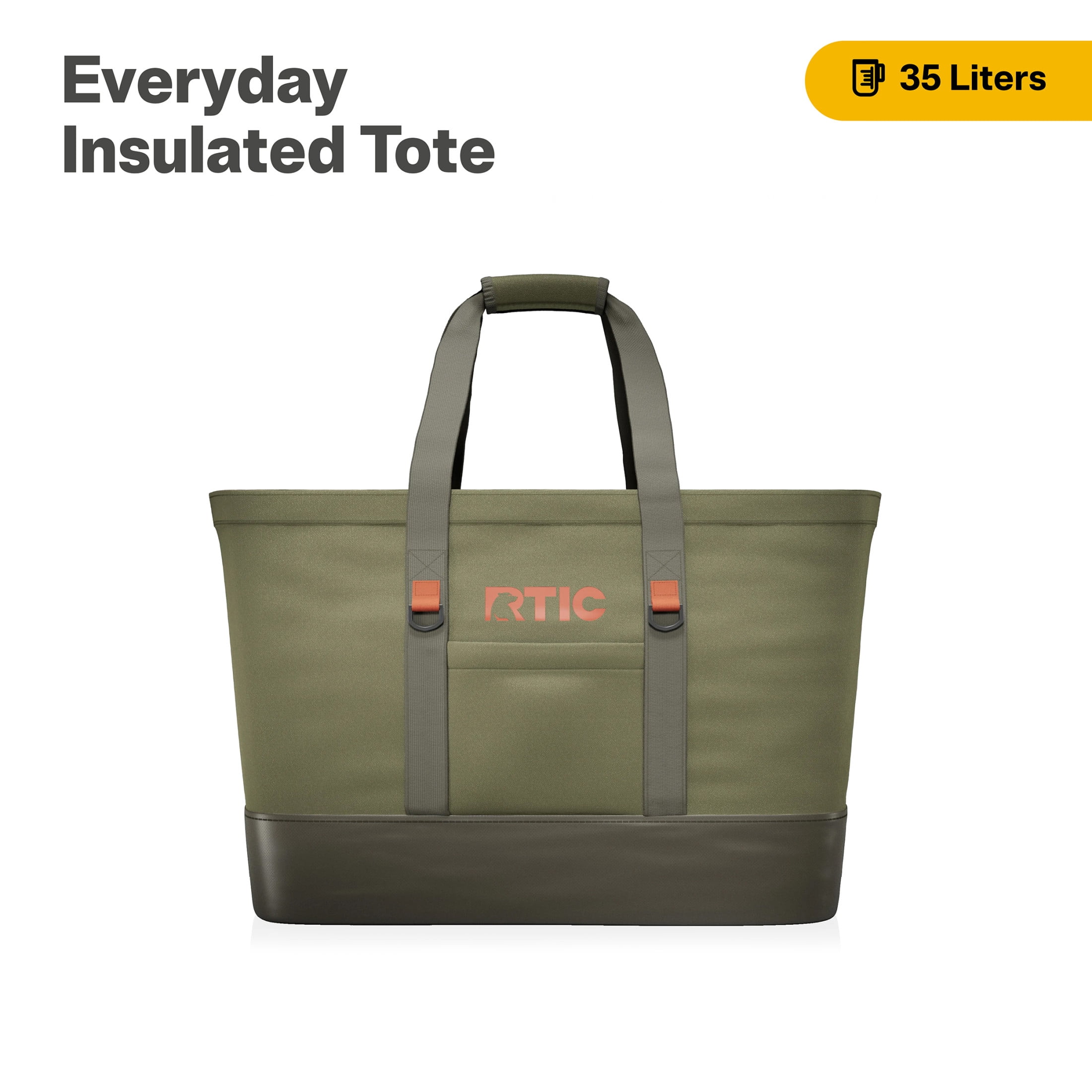 RTIC Everyday Insulated Tote Bag, 35 L Cooler Bag, Leak-Free Interior, Fits 58 Cans, Olive