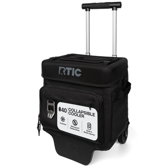 RTIC 40-Can, 21 Qt, Collapsible Wheeled Cooler with Bottle Opener, Black