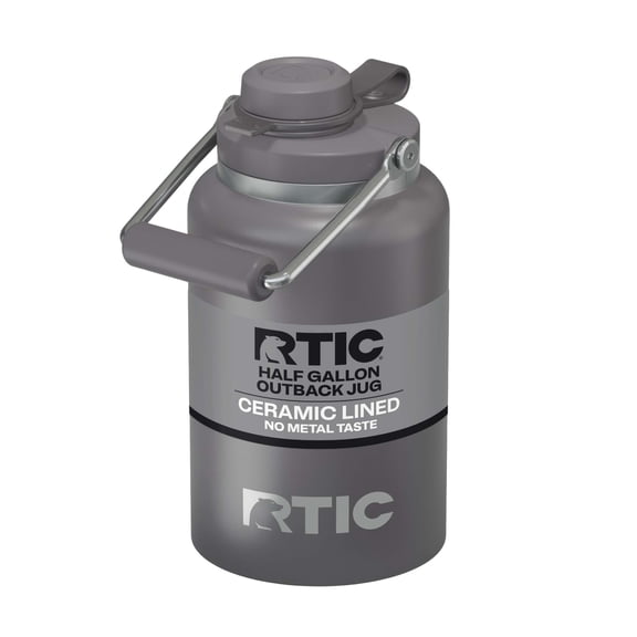 RTIC Half Gallon Ceramic Lined Insulated Outback Water Bottle Jug, Leak Proof, Graphite