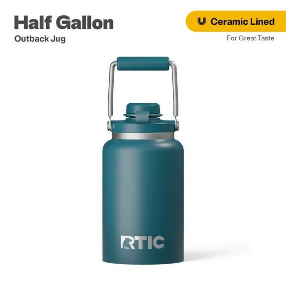 RTIC Half Gallon Ceramic Lined Insulated Outback Water Bottle Jug, Leak Proof, Marine