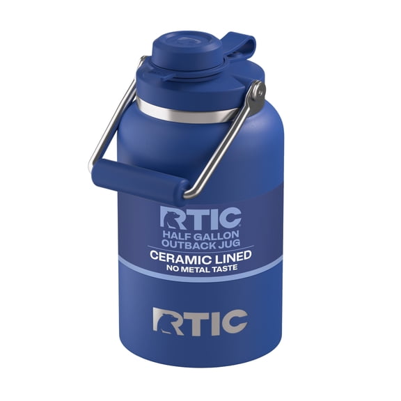 RTIC Half Gallon Ceramic Lined Insulated Outback Water Bottle Jug, Leak Proof, Cobalt