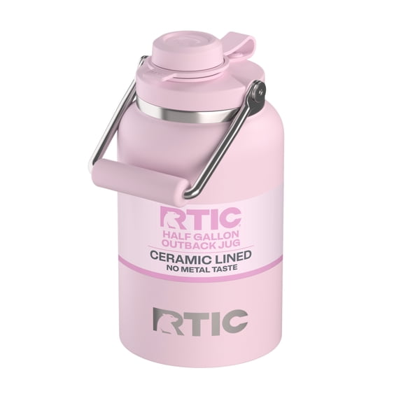 RTIC Half Gallon Ceramic Lined Insulated Outback Water Bottle Jug, Leak Proof, Pale Pink