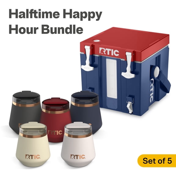 RTIC Halftime Cooler Bundle, 3 Gallon Hard-Sided Water Cooler with 5 Lowball Tumblers, Patriot