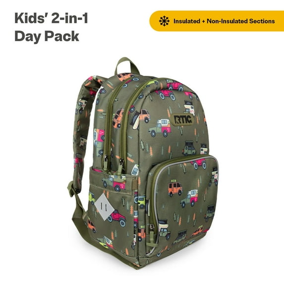 RTIC Kids' 2-in-1 Day Pack, Hybrid Backpack, Insulated Cooler Compartment, Happy Camper