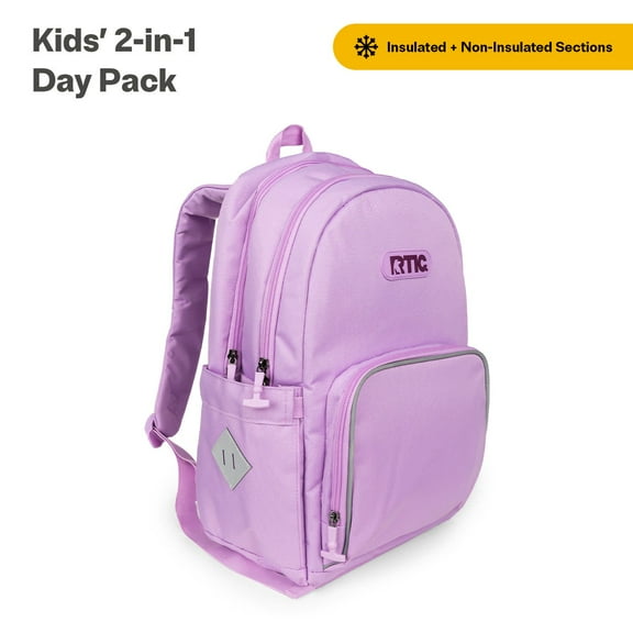 RTIC Kids' 2-in-1 Day Pack, Hybrid Backpack, Insulated Cooler Compartment, Lavender