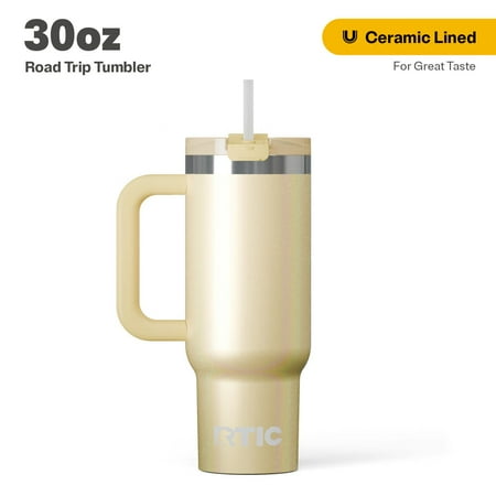 RTIC 30 oz Tumbler, Ceramic Lined, Leak-Resistant Straw Lid, Road Trip, Sunlight Glitter