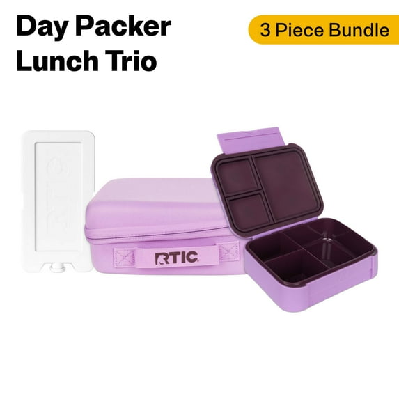 RTIC Lunch Trio, Lunch Box, Container and Ice Pack, Insulated, Leak Proof, Lavender