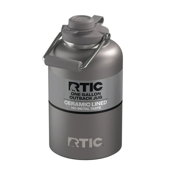 RTIC One Gallon Ceramic Lined Insulated Outback Water Bottle Jug, Leak Proof, Graphite