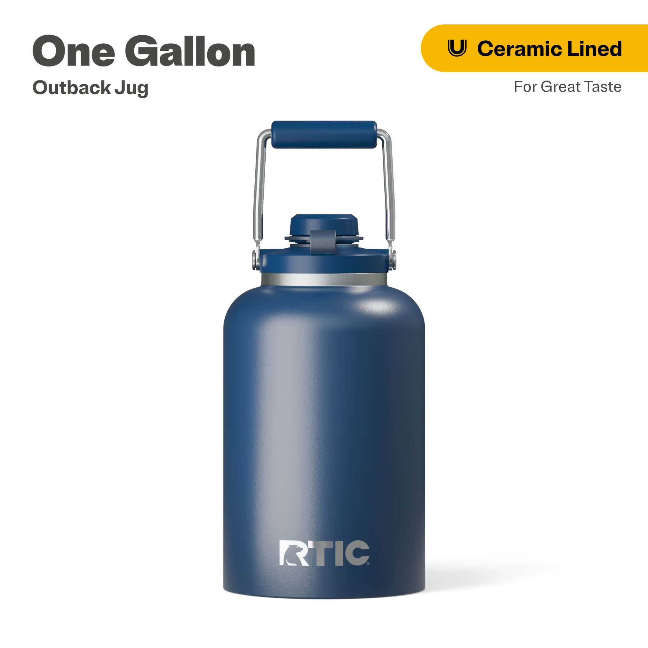 RTIC One Gallon Ceramic Lined Insulated Outback Water Bottle Jug, Leak Proof, Navy