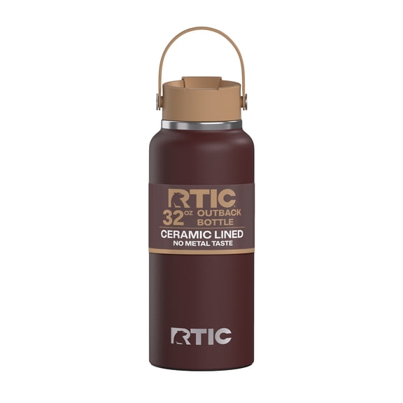 RTIC Outback 32 oz Insulated Ceramic Lined Water Bottle, Chocolate Brown/Cashmere