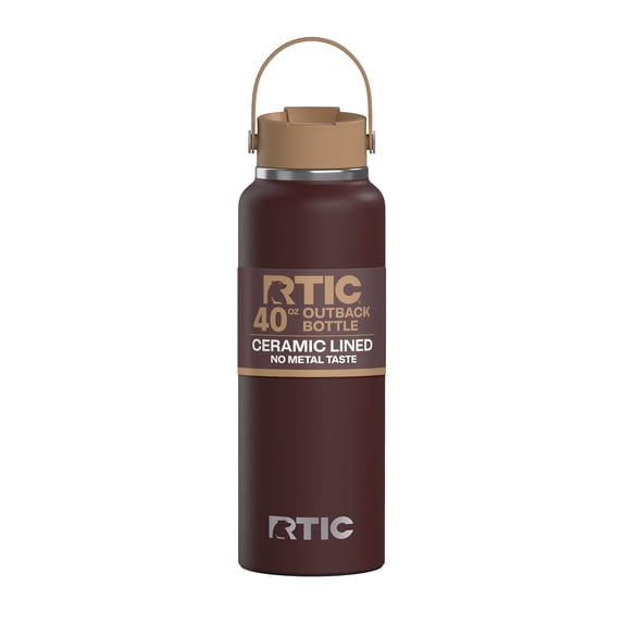 RTIC Outback 40 oz Insulated Ceramic Lined Water Bottle, Chocolate Brown/Cashmere