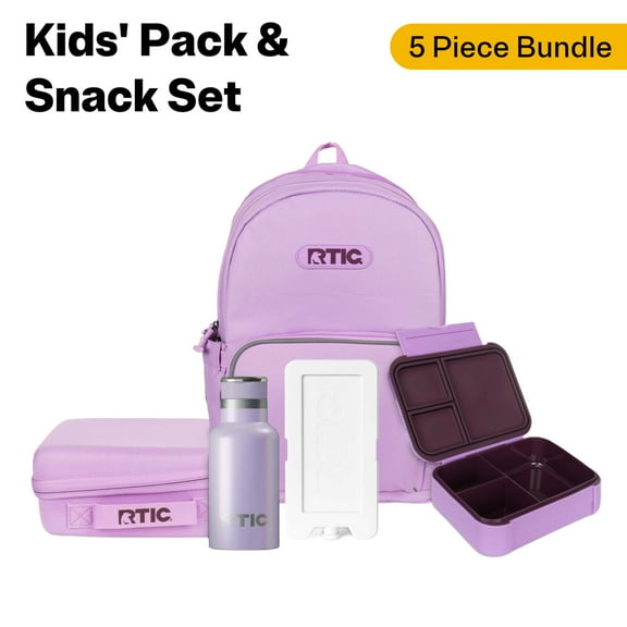 RTIC Pack Snack Set, Day Pack Backpack, Lunch Box, Container, Bottle and Ice Pack, Insulated, Lavender