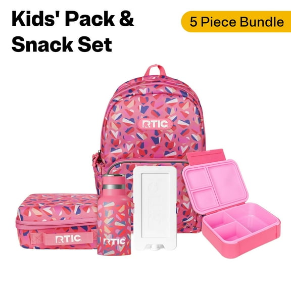 RTIC Pack Snack Set, Day Pack Backpack, Lunch Box, Container, Bottle and Ice Pack, Insulated, Sweet Hearts