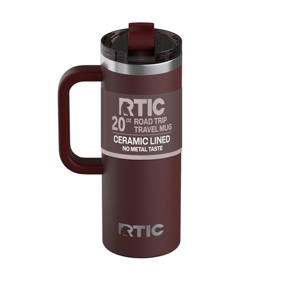 RTIC Road Trip 20 oz Ceramic Lined Leak-Resistant Lid Travel Mug, Chocolate Brown
