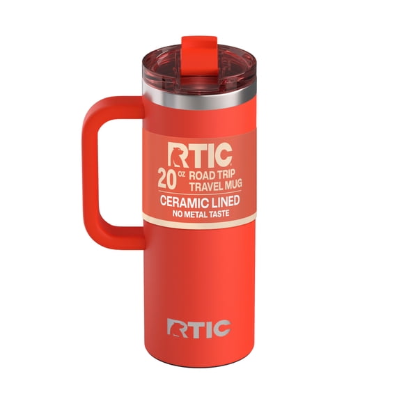 RTIC Road Trip 20 oz Ceramic Lined Leak-Resistant Lid Travel Mug, Persimmon