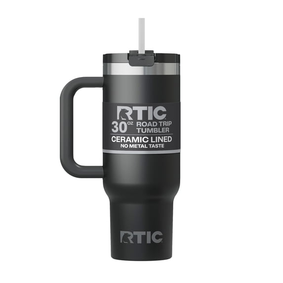 RTIC Road Trip 30 oz Leak-Resistant Straw Lid Ceramic Lined Tumbler, Black