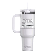 RTIC Road Trip 40 oz Leak-Resistant Straw Lid Ceramic Lined Tumbler, White Glitter