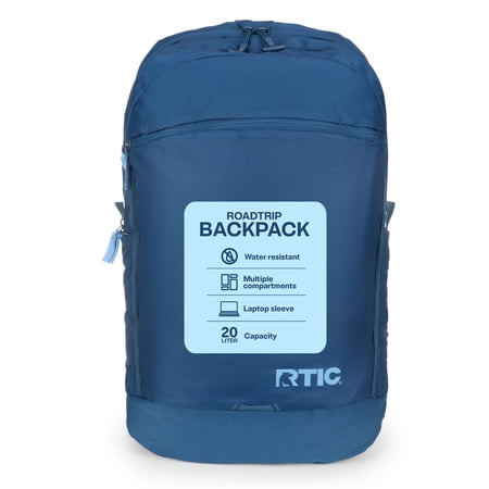 RTIC Road Trip Backpack, Water Resistant, Mesh Back Panel, 20 Liters, Navy & Denim