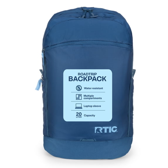 RTIC Road Trip Backpack, Water Resistant, Mesh Back Panel, 20 Liters, Navy & Denim