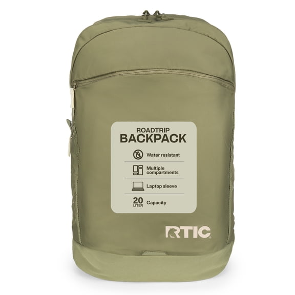 RTIC Road Trip Backpack, Water Resistant, Mesh Back Panel, 20 Liters, Olive & Beach