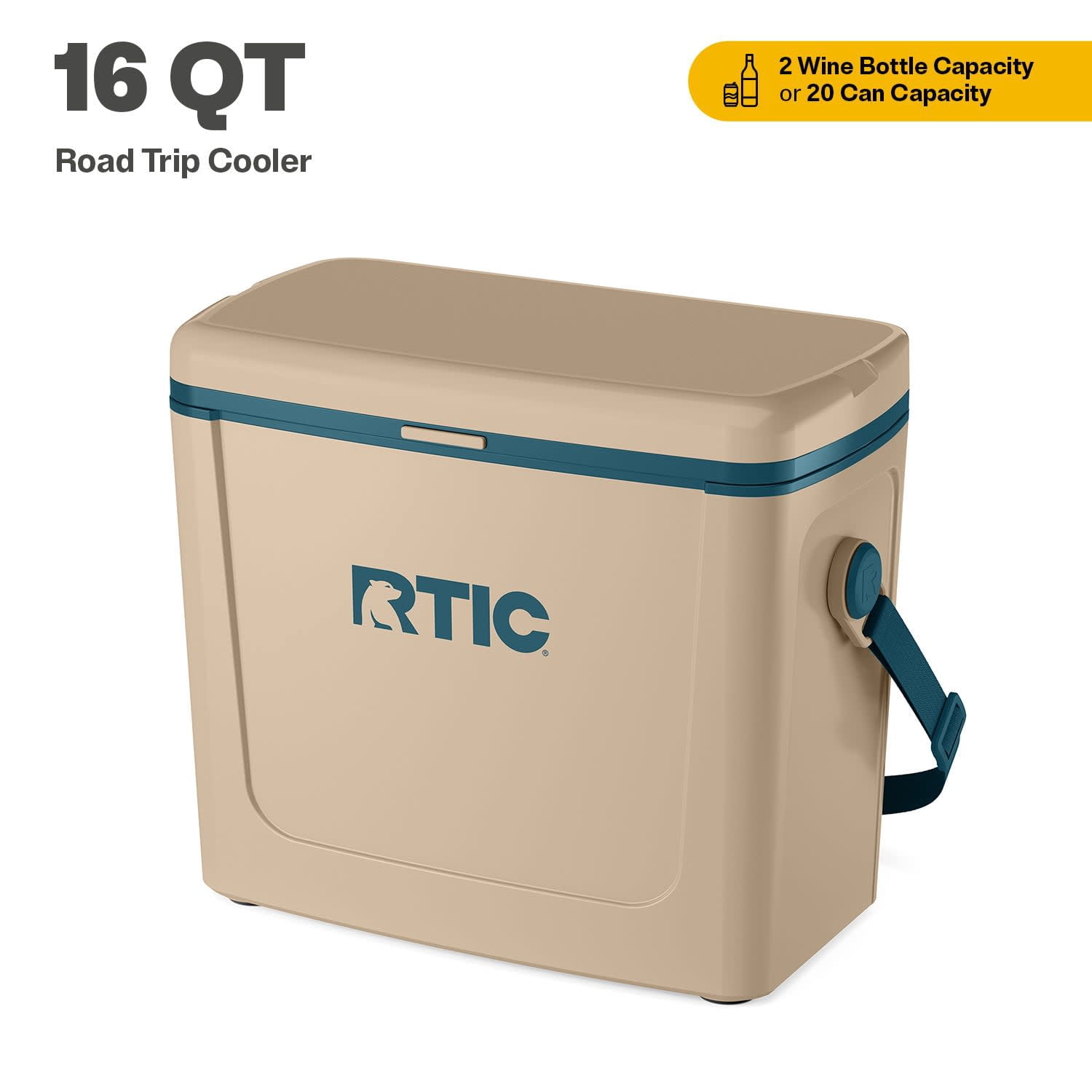 RTIC Road Trip Cooler, 16 QT, 20 Can Hard-Sided Ice Chest Cooler