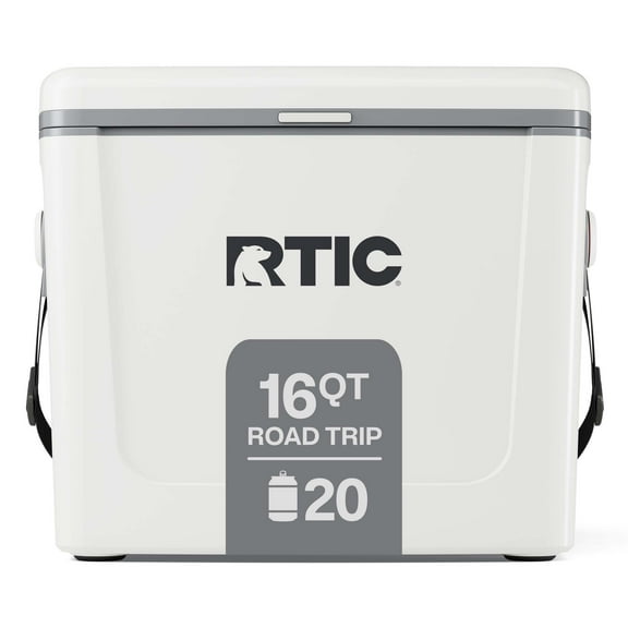 RTIC 16 QT Hard-Sided Ice Chest Cooler, Fits 20 Cans, Road Trip, White & Grey